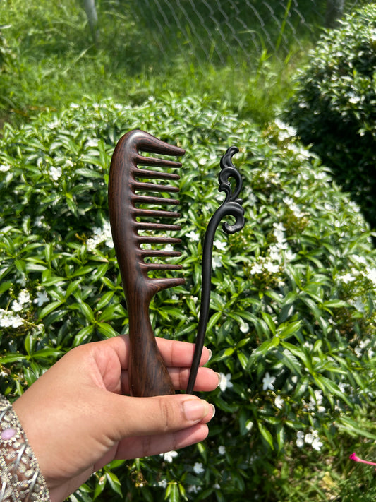 11 teeth Comb and Sandalwood Rojonigondha Hairpin - Combo Package