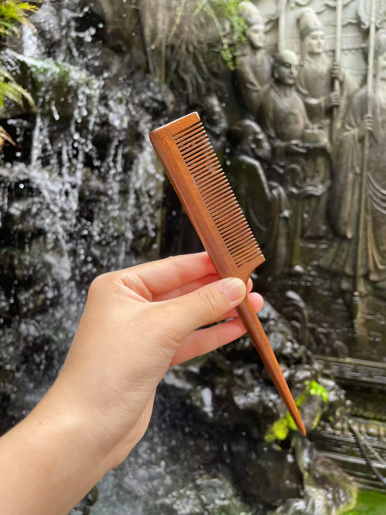 Golden sandalwood tail comb for parting and sectioning hair