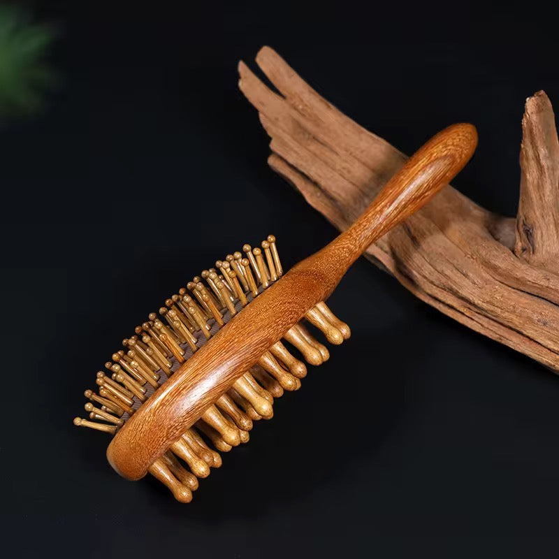 2in1 Golden Sandalwood Hair Brush and Scalp Massager