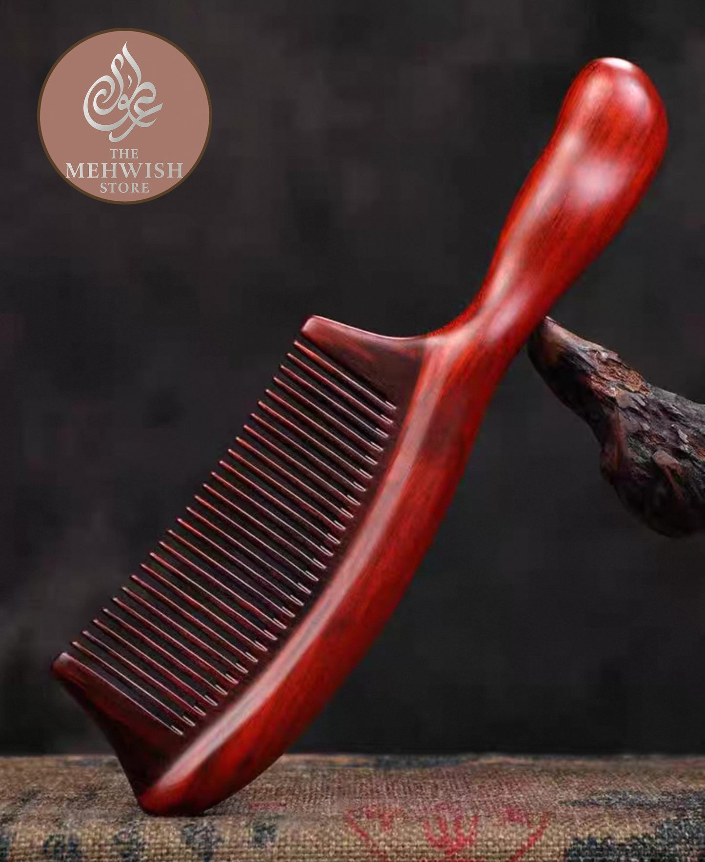 29 Teeth Rose Sandalwood Comb Wavy Handle