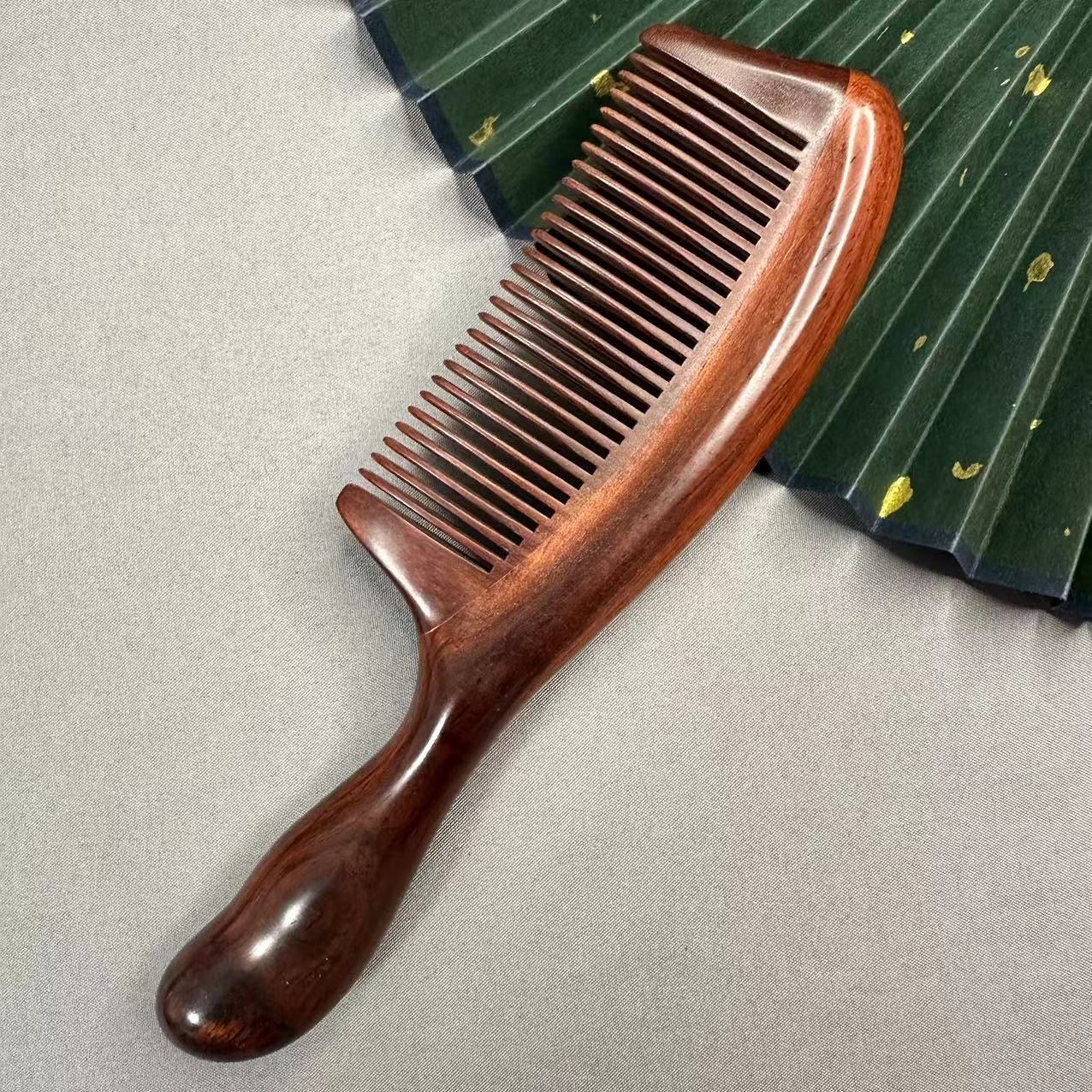 29 Teeth Rose Sandalwood Comb Wavy Handle