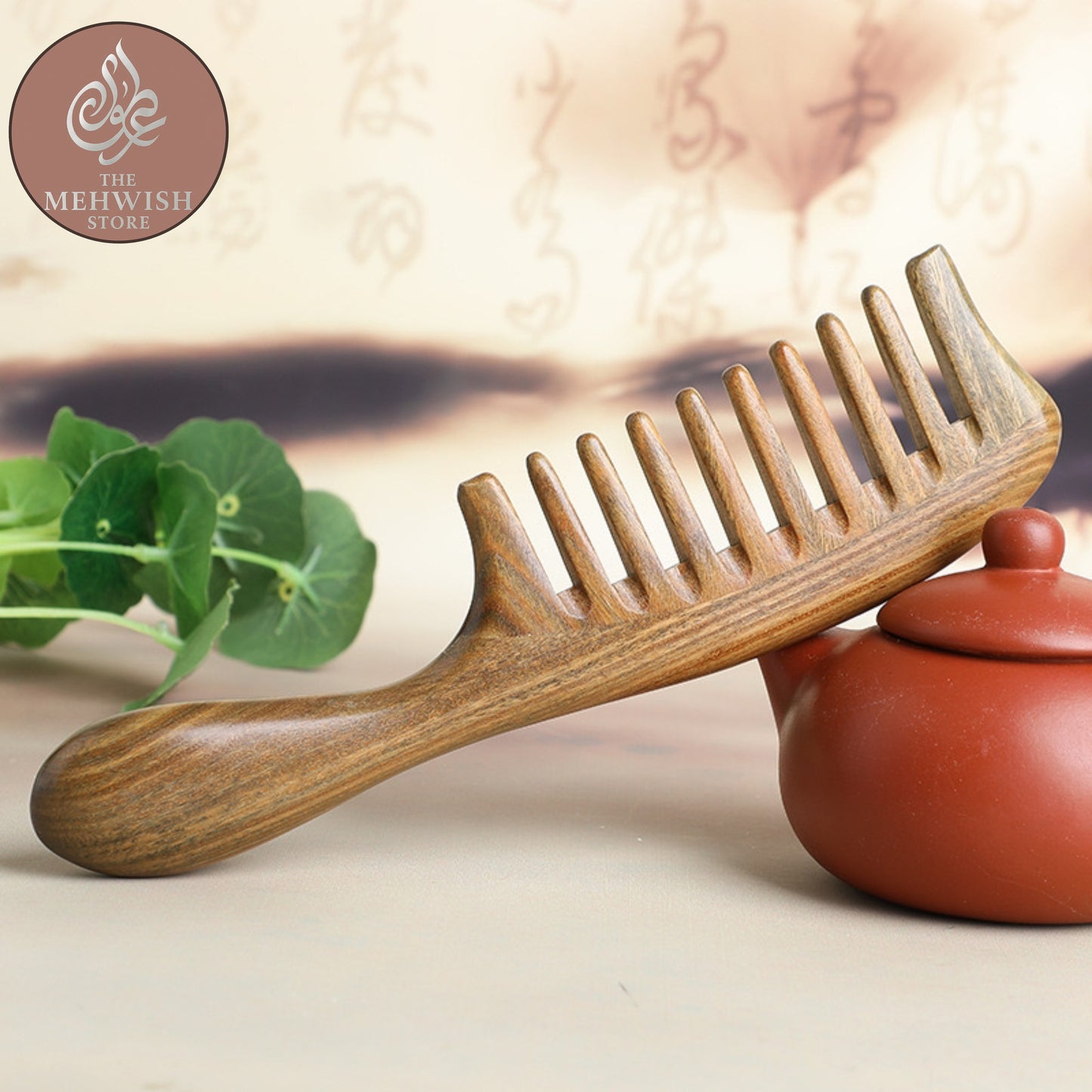 10 Teeth Green Sandalwood Comb