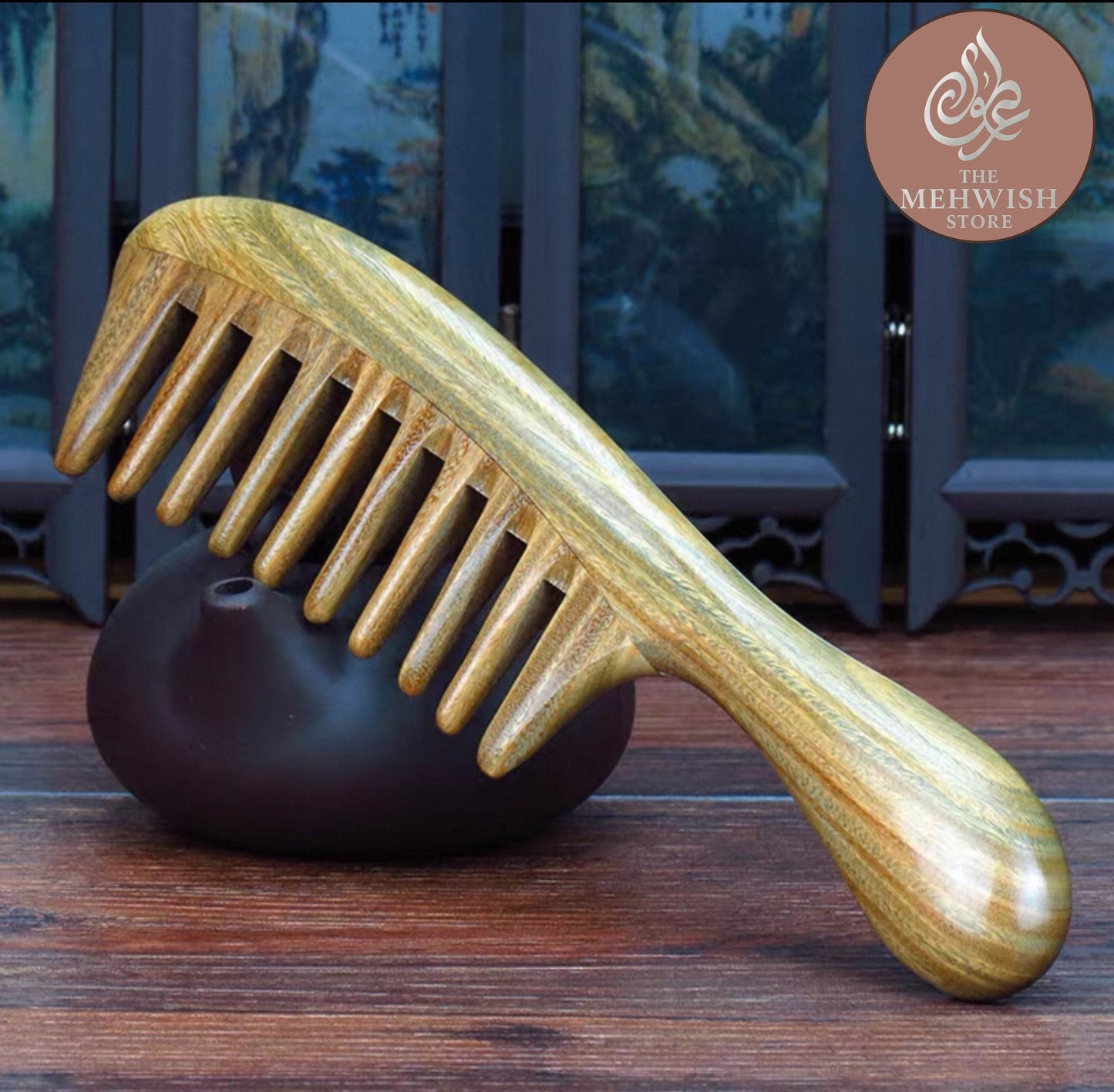 10 Teeth Green Sandalwood Comb